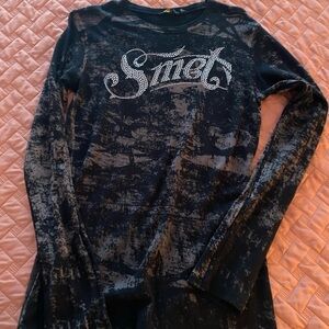 Stylish Black Shirt with Graphic ringstones Design, Size L